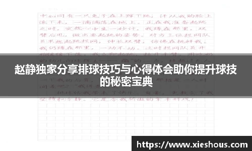 赵静独家分享排球技巧与心得体会助你提升球技的秘密宝典